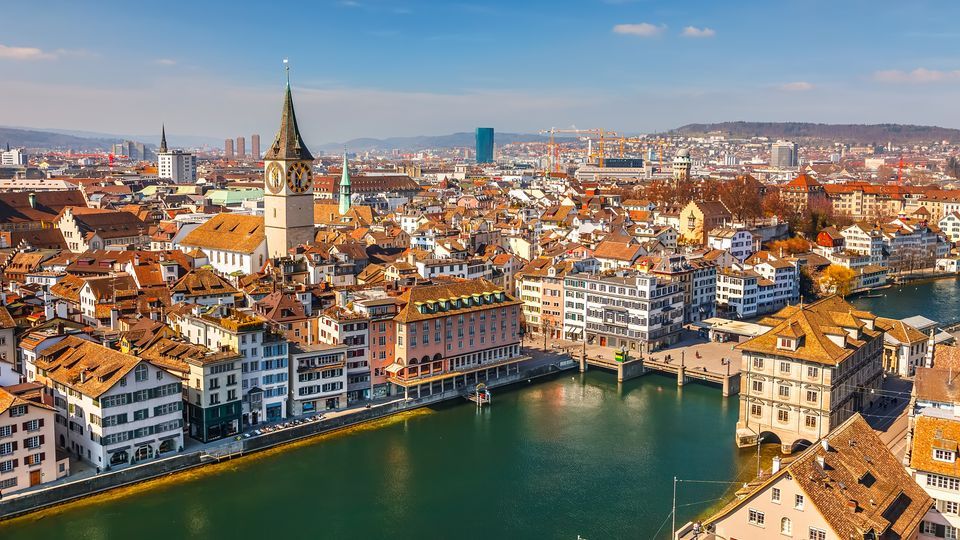 Zurich old town and river view